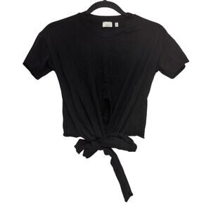 Wilfred Black Tie Front Cropped‎ Tee XXS Aritzia Minimalist Soft Cotton Top